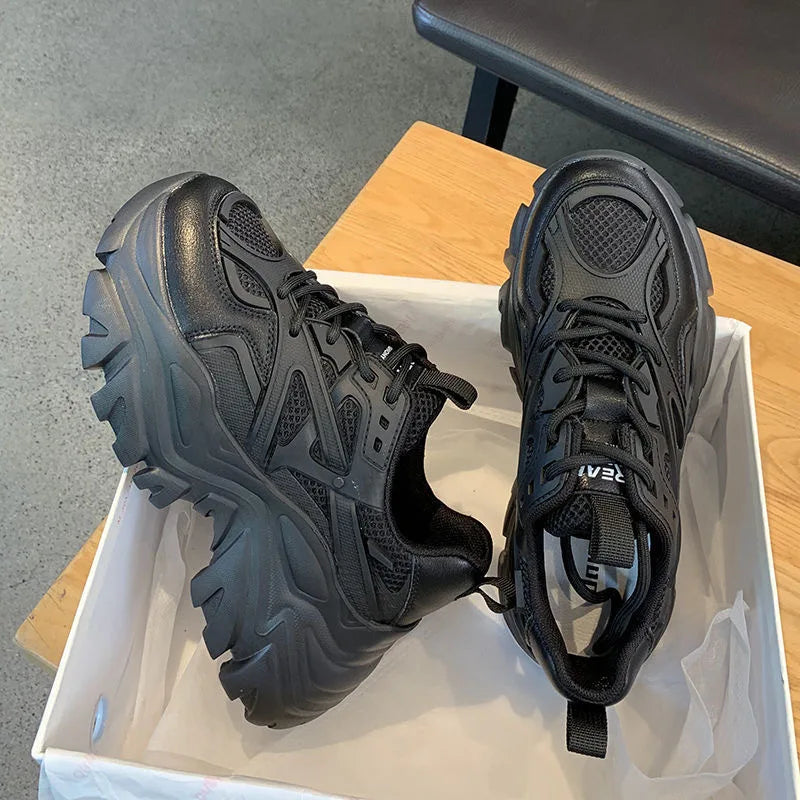 Mesh Leather Platform Casual Chunky Sneakers