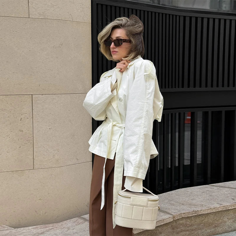 Belted Waist Cropped Trench Coat