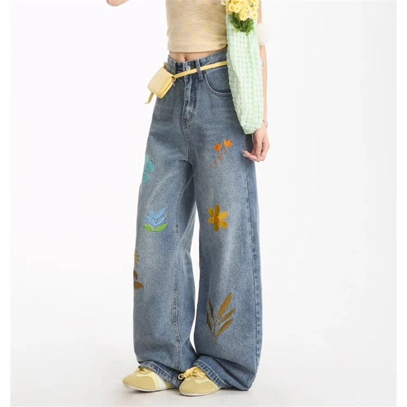 Flower Petal Embroidery Jeans
