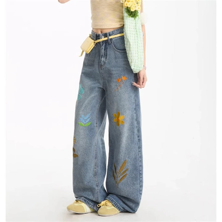 Flower Petal Embroidery Jeans