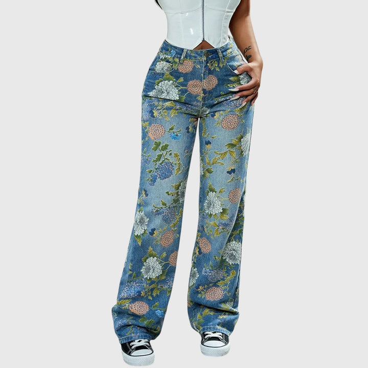 Floral Print High-Waisted Cargo Jeans