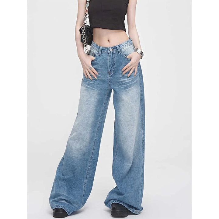 High-Waisted Wide Leg Jeans with Crease Pattern