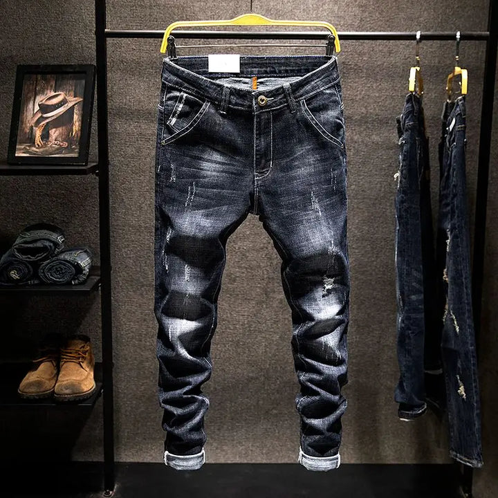 American Style Slim-Fit Ripped Cotton Straight Jeans