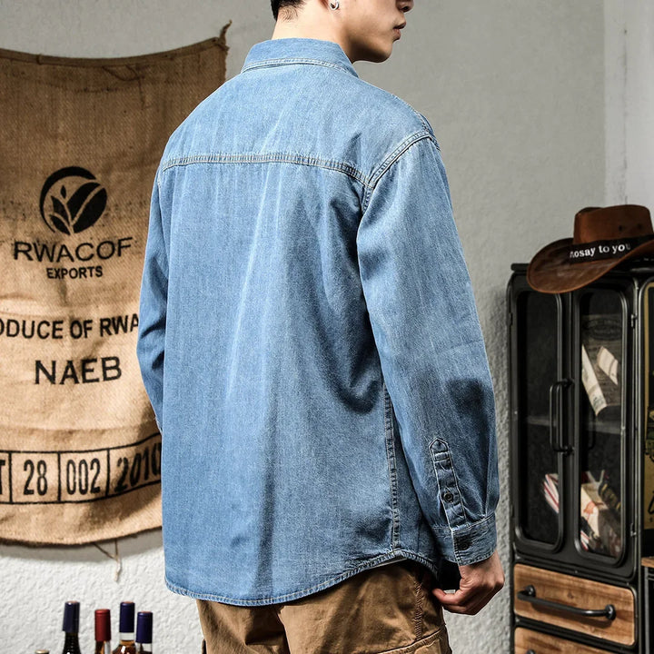 Vintage American Style Long Sleeve Denim Work Shirt