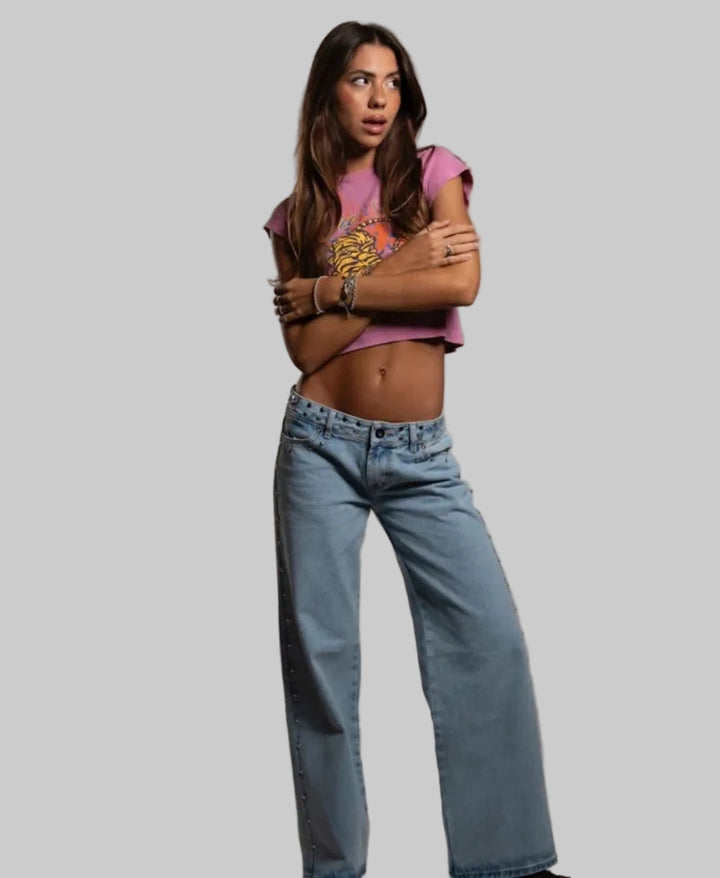 Retro Five-Pointed Star Print High-Waisted Baggy Jeans