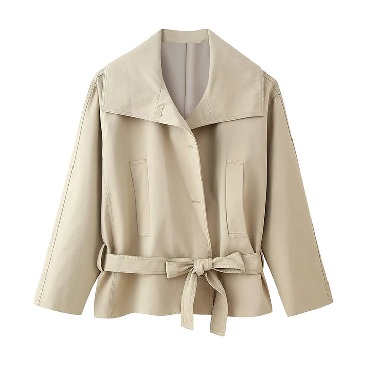 Belted Waist Cropped Trench Coat