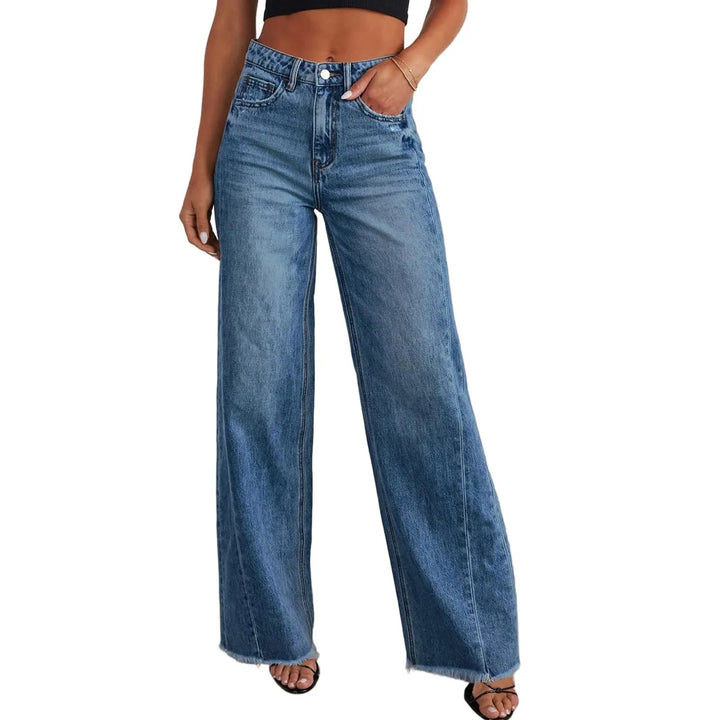 High-Waisted Raw-Edge Wide-Leg Sexy Jeans