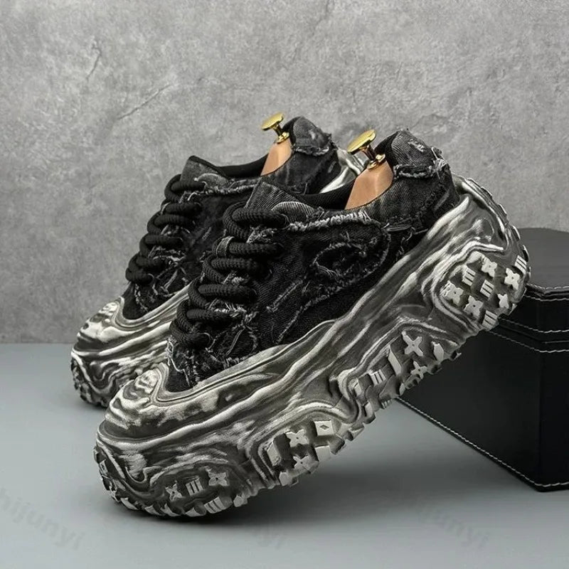 Lace-Up Vulcanized Chunky Canvas Sneakers