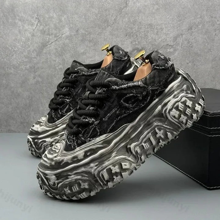 Lace-Up Vulcanized Chunky Canvas Sneakers