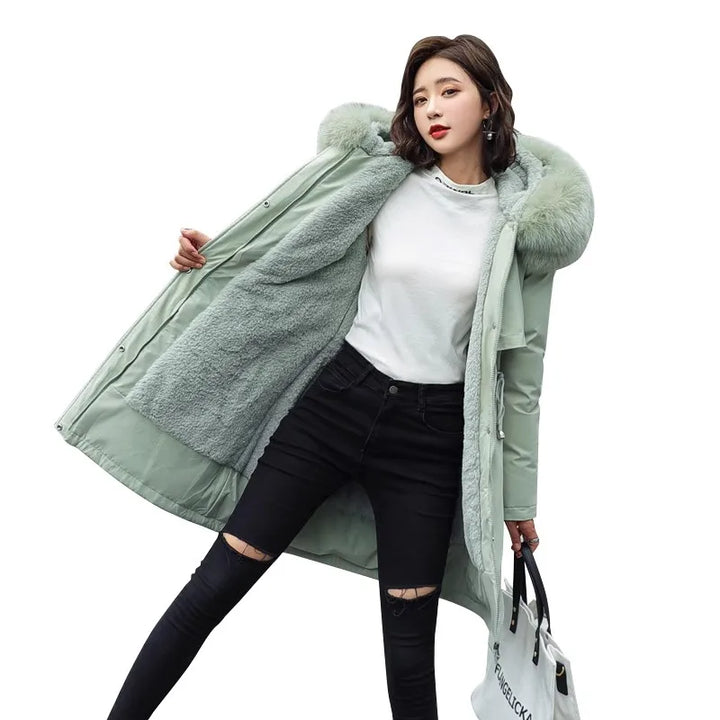 Fitted Mid-Length Parka Warm Casual Outerwear