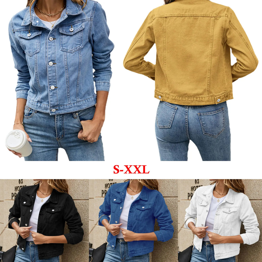 Casual Denim Jacket - Long Sleeve Lapel Button-Down