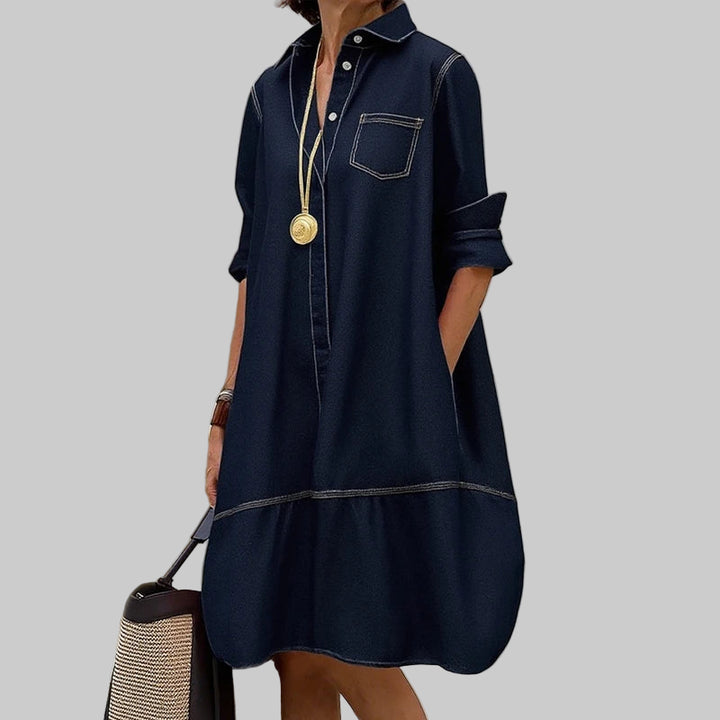 Cotton Midi Retro Loose-Fit Long Sleeve Dress