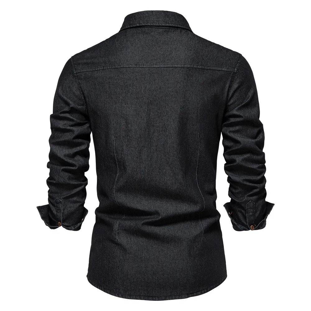 Elastic Cotton Slim Fit Denim Shirt