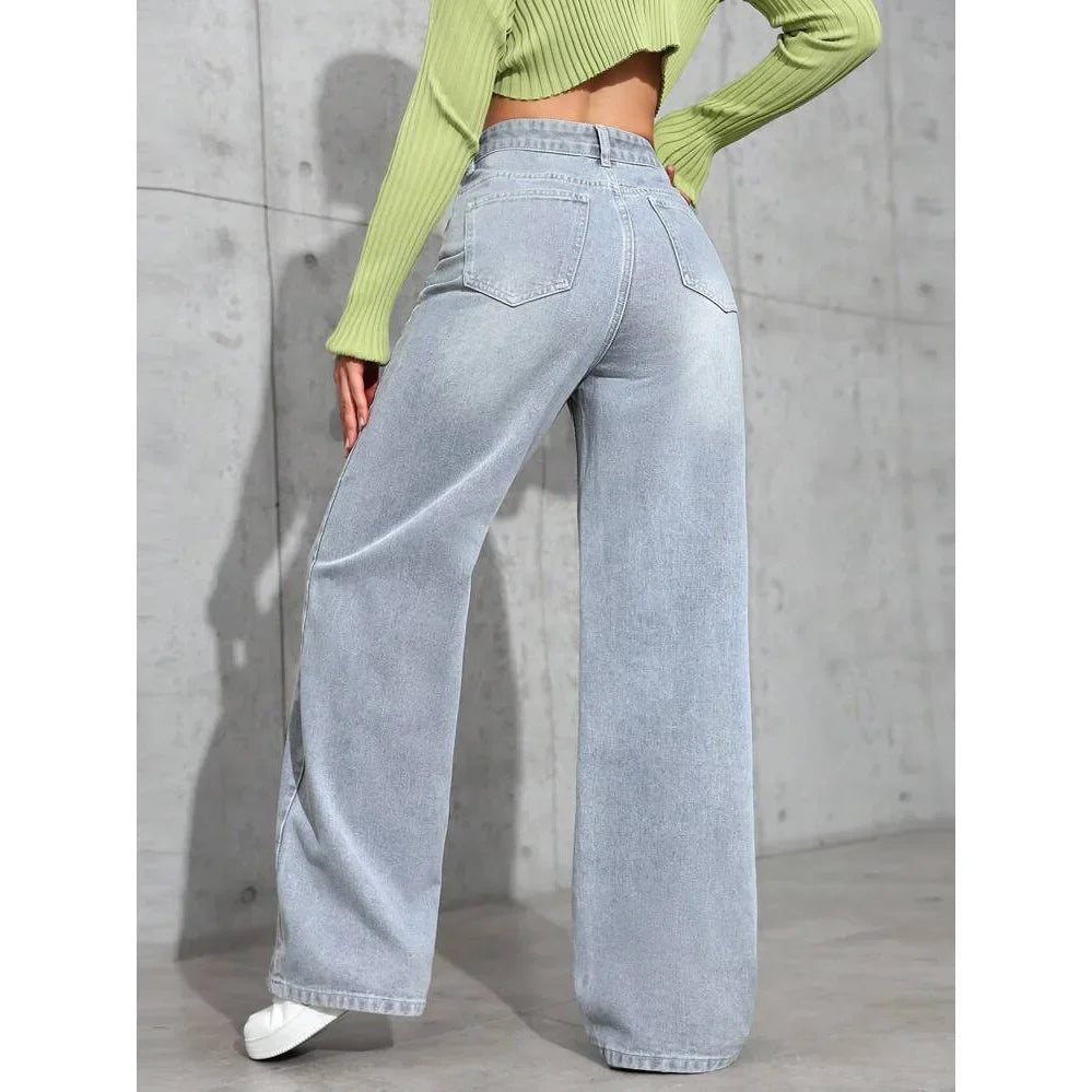 High-Waisted Straight Leg Jeans