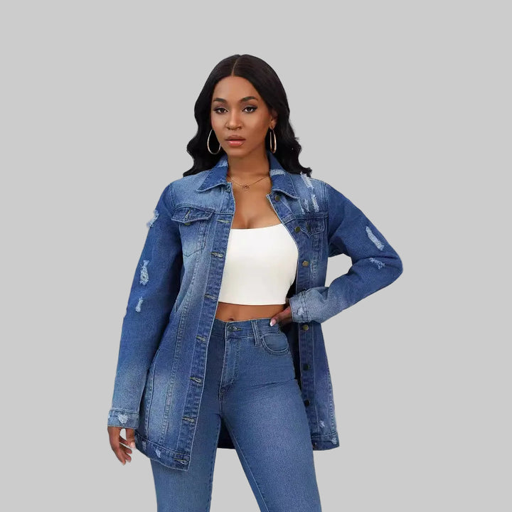 Trendy Mid-Length Denim Jacket