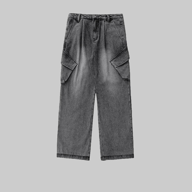 Distressed Retro Cargo 3D Side Pockets Baggy Jeans