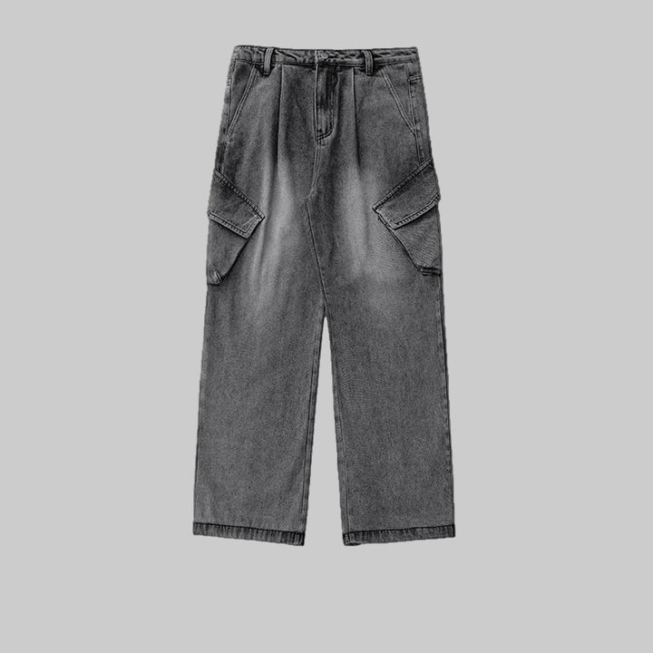 Distressed Retro Cargo 3D Side Pockets Baggy Jeans