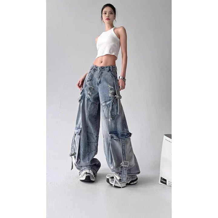 American Retro Deconstructed Sash Jeans