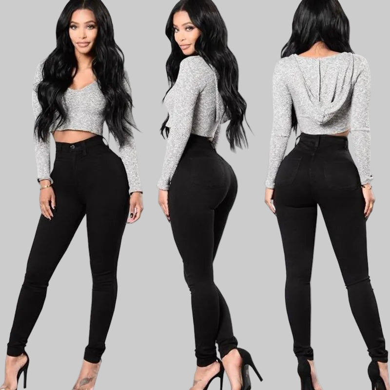 High-Waisted Black Sexy Casual Pencil Jeans