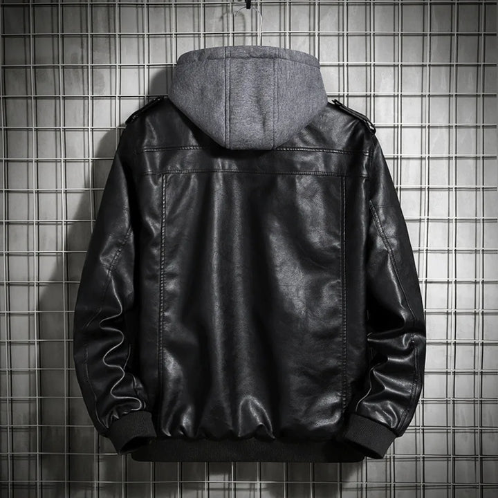 Hooded Leather Motorcycle Winter Coat