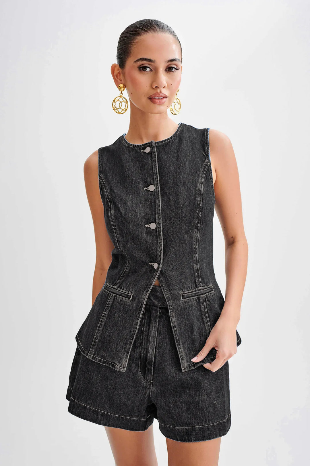 Elegant Denim Two-Piece Set