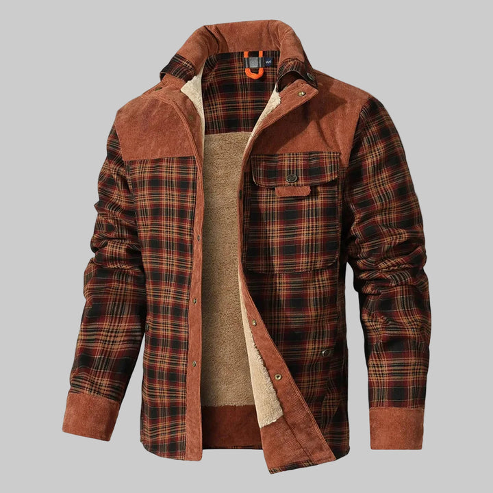 Plaid Sherpa-Lined Flannel Bomber Coat