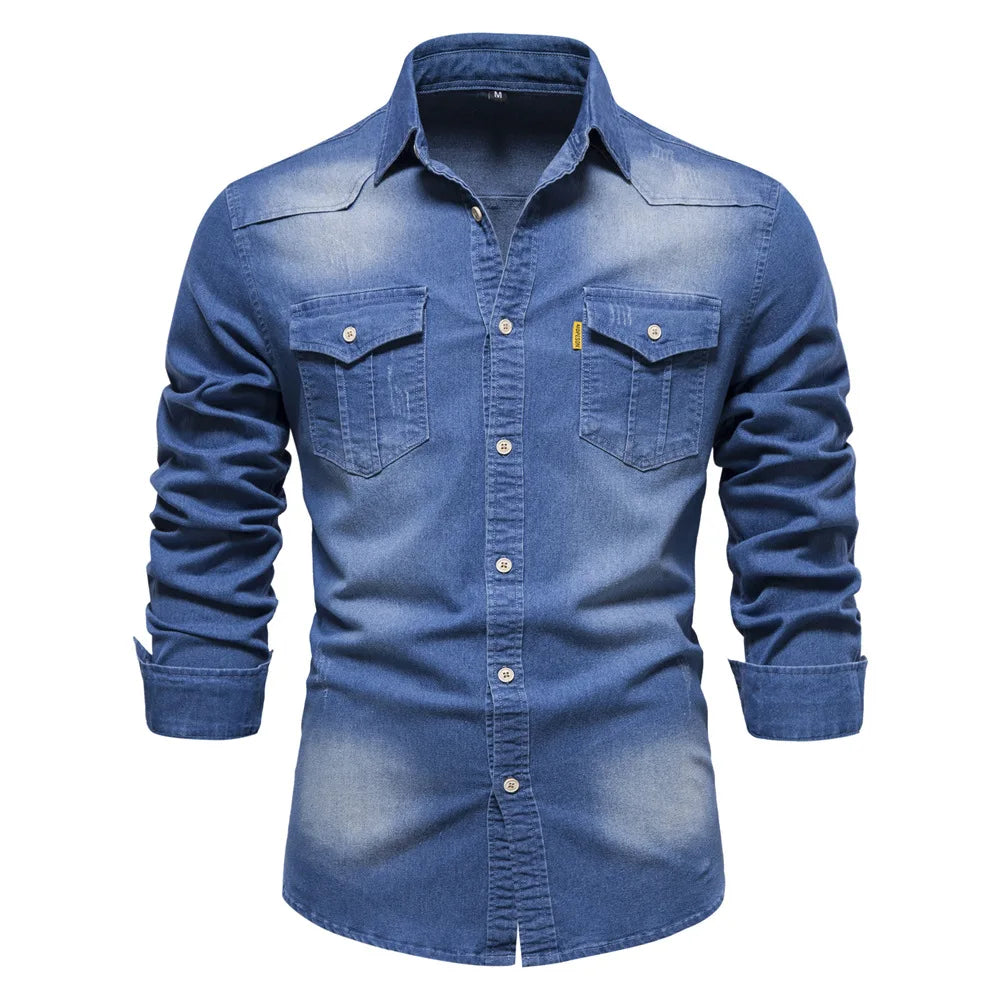 Elastic Cotton Slim Fit Denim Shirt