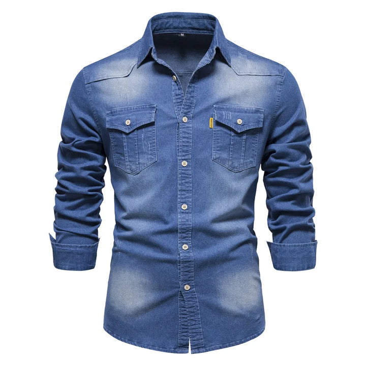 Elastic Cotton Slim Fit Denim Shirt