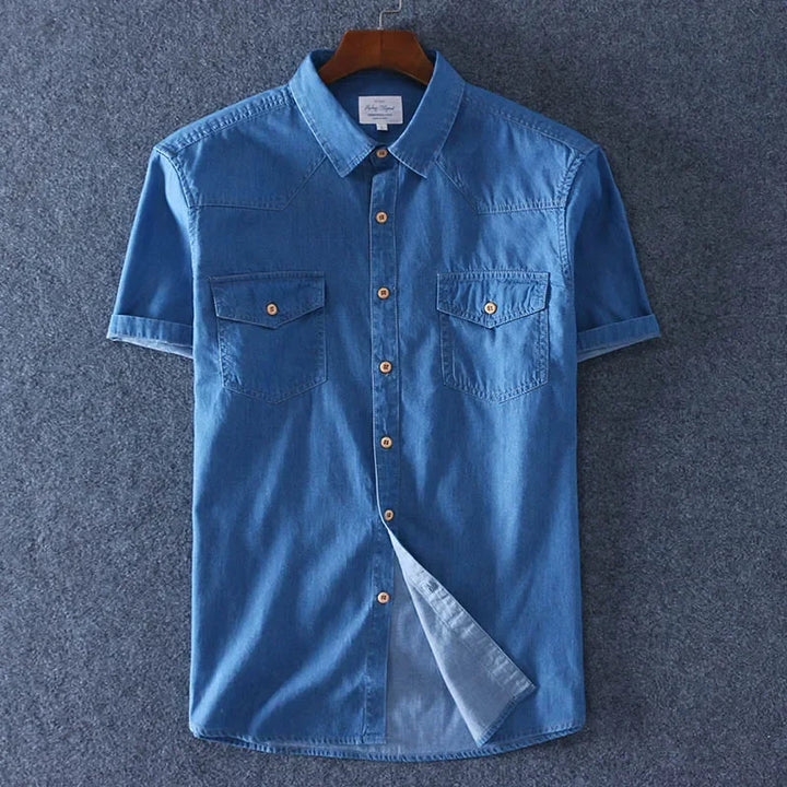 Slim Fit 100% Cotton Short Sleeve Denim Shirt