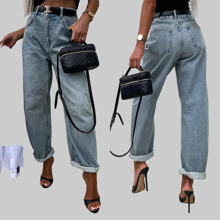 High-Waisted Hipster Ankle-Length Denim Jeans