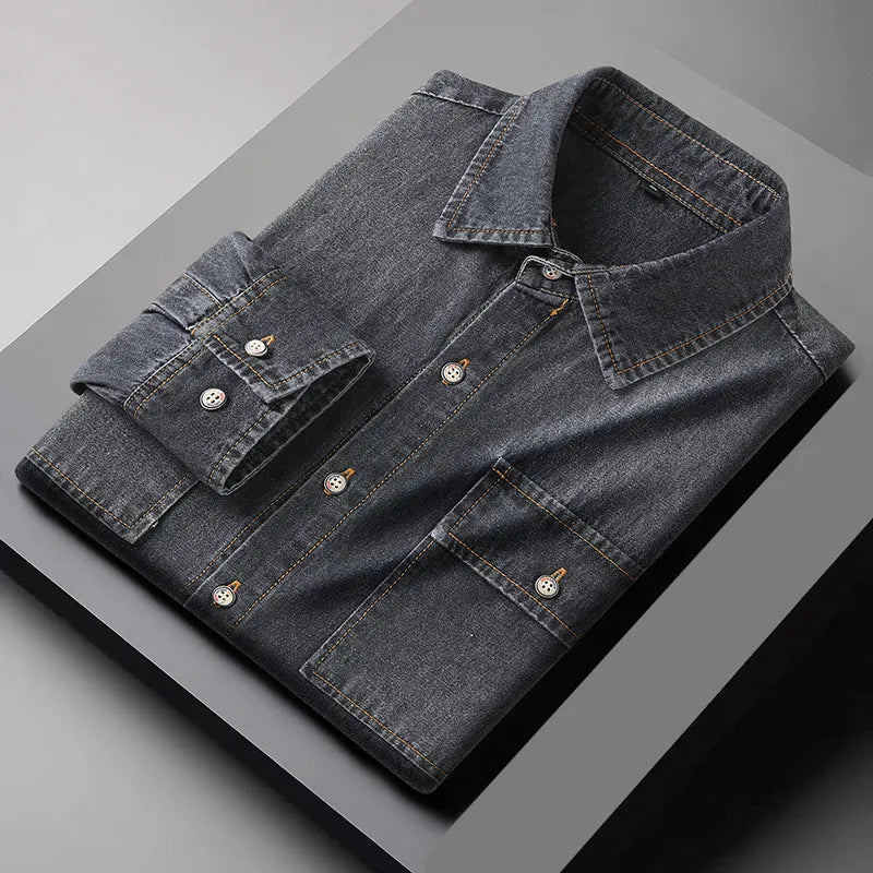 Slim Fit Long Sleeve Cotton Denim Shirt