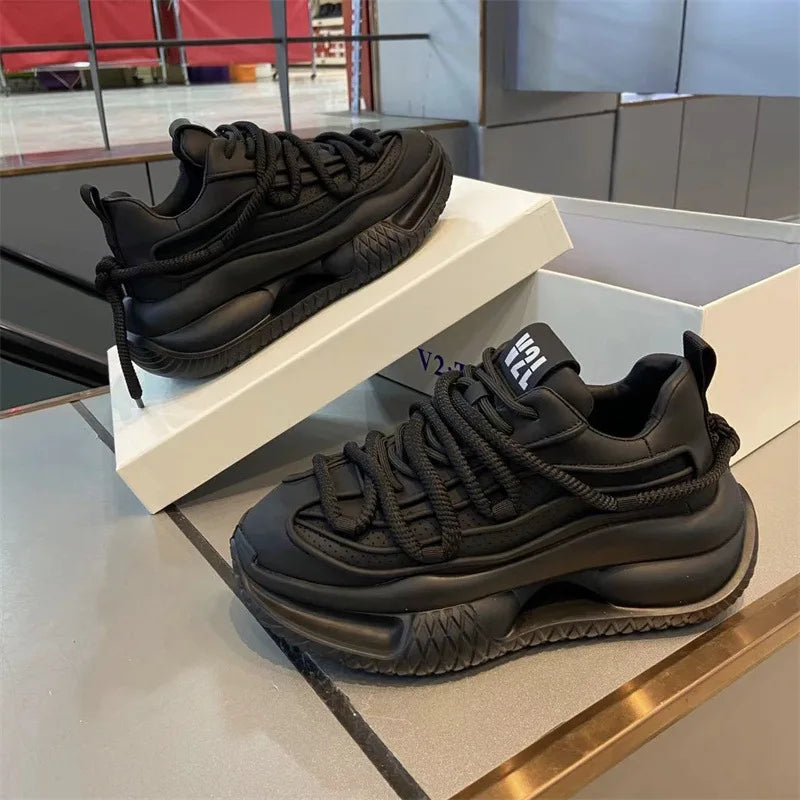 Lace-Up Solid Color Chunky Sneakers