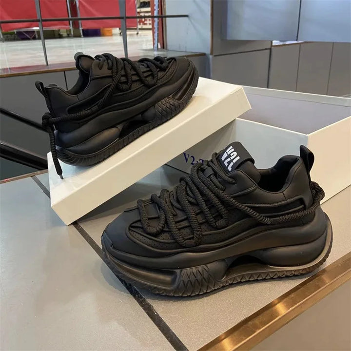 Lace-Up Solid Color Chunky Sneakers
