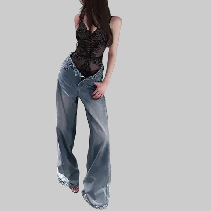 High-Waist Wide-Leg Drapery Washed Jeans