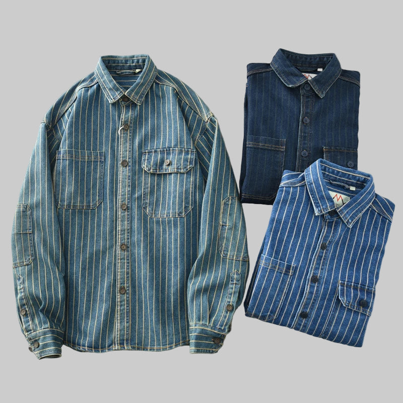 Loose-Fit Washed Striped Denim Shirt