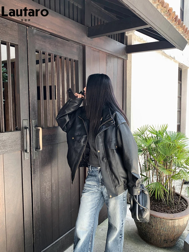 American Oversized PU Leather Jacket