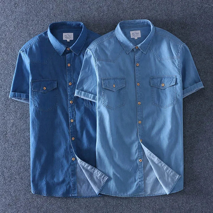 Slim Fit 100% Cotton Short Sleeve Denim Shirt