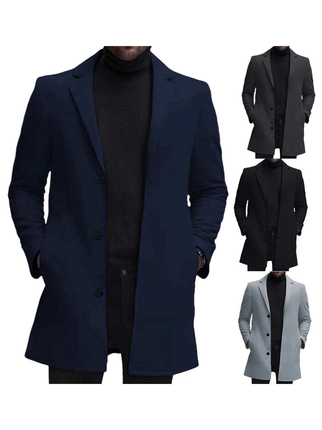 Notched Lapel Single Button Wool Blend Pea Coat
