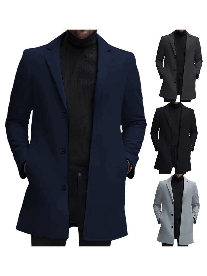 Notched Lapel Single Button Wool Blend Pea Coat