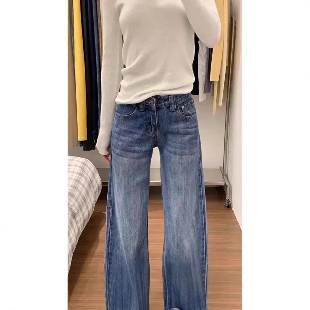 Trendy American Retro High-Waisted Wide Leg Jeans