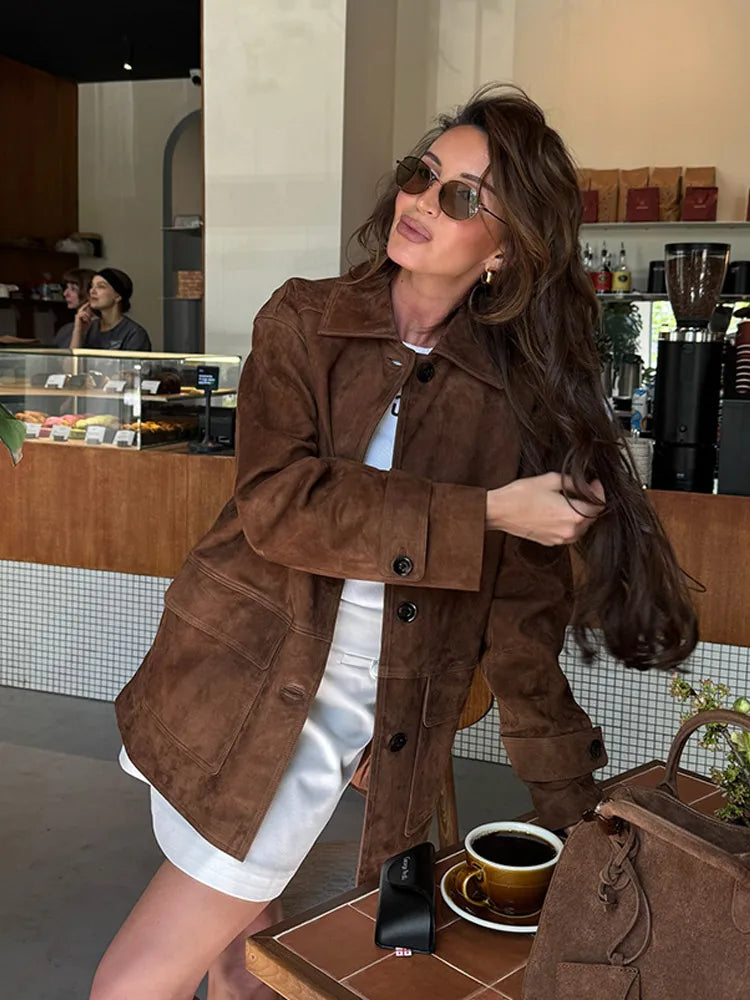 Single Breasted Suede Coat