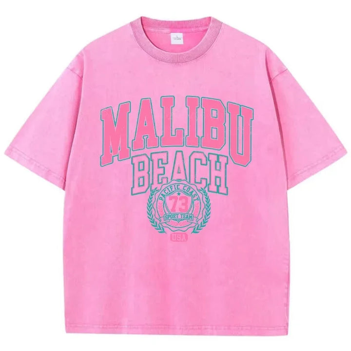 Malibu Beach Crewneck Print Oversized Cotton T-Shirt