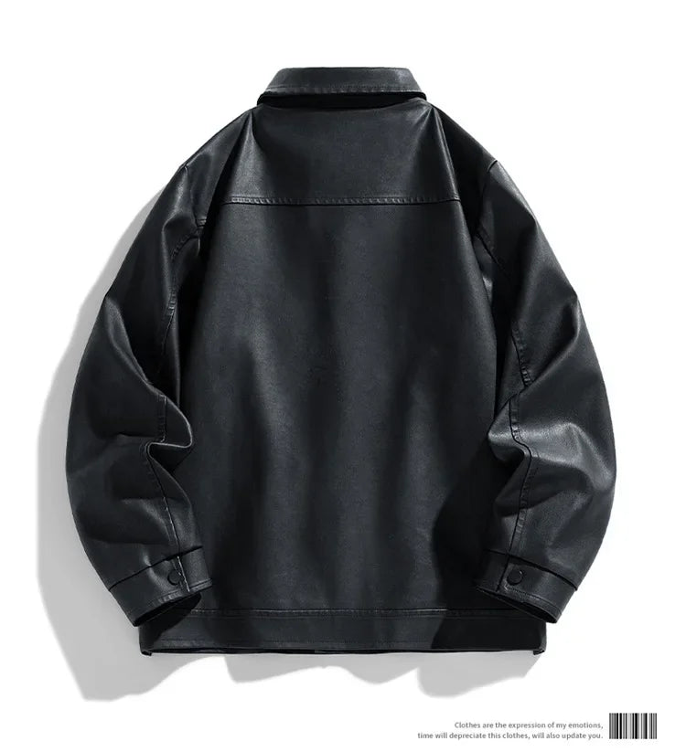 PU Leather Stand Collar Fashion Outerwear
