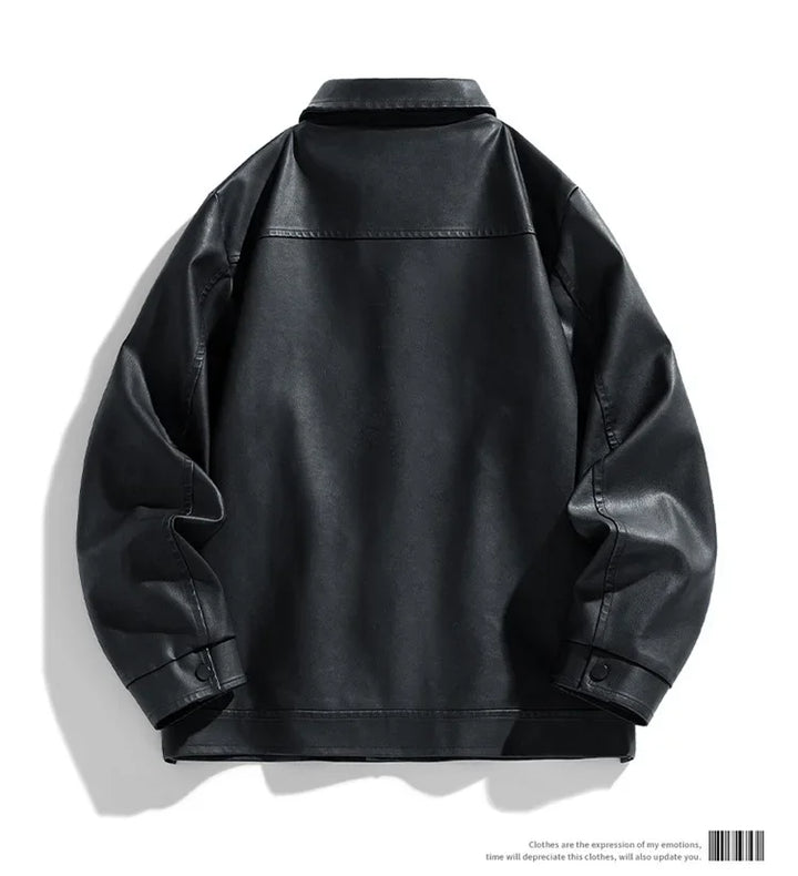 PU Leather Stand Collar Fashion Outerwear