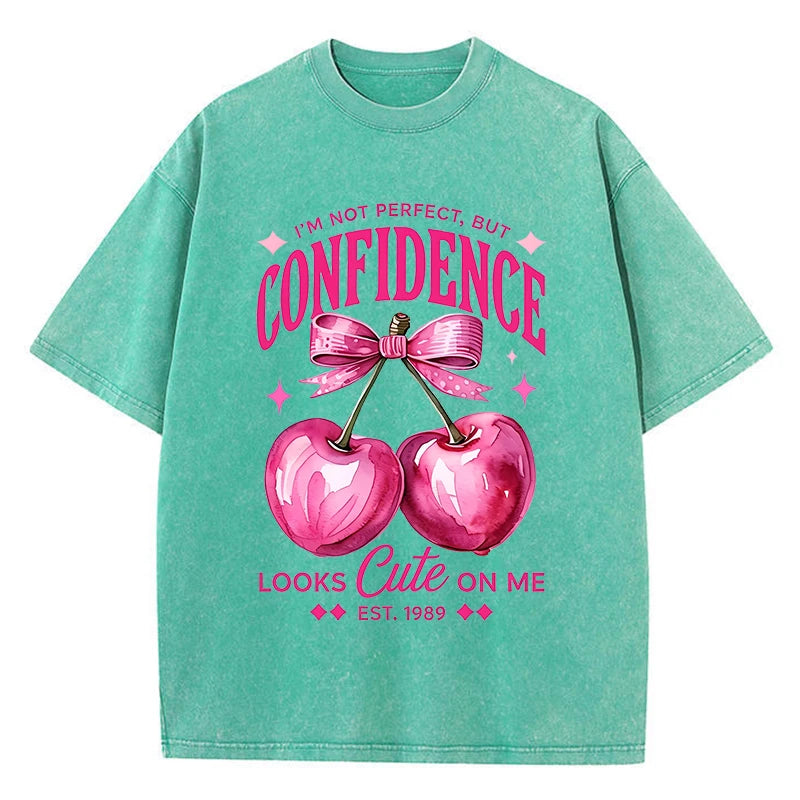 Pink Cherry Print Distressed Cotton T-Shirt