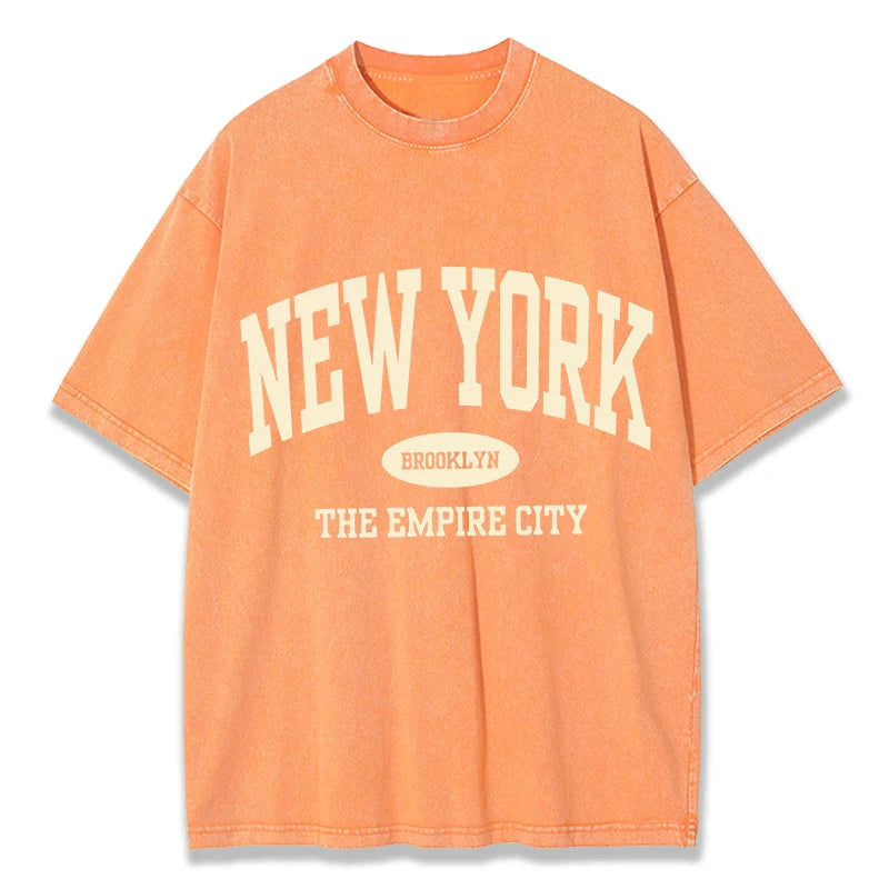 NY Letter Print Acid Washed T-Shirt