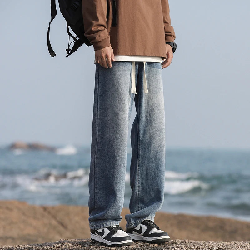 Retro Aged Men’s Loose Straight-Leg Jeans