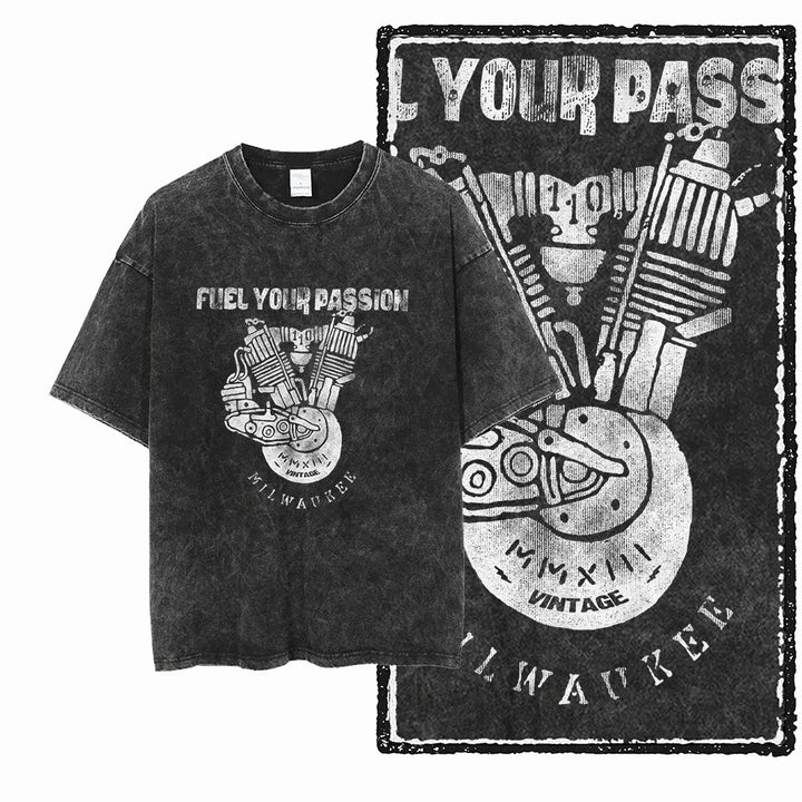 MOTOR CYCLE THEME Printed Cotton Acid Washed Graphic Unisex T Shirt