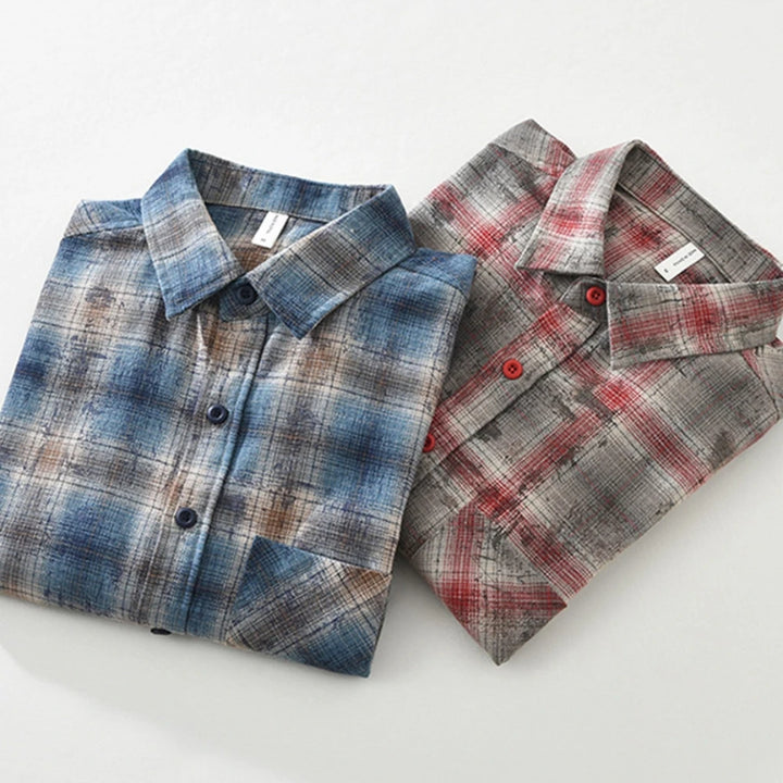 Long Sleeve Plaid Shirt-Loose Fit