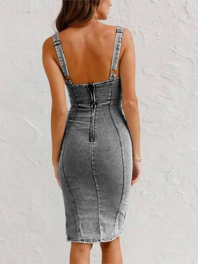 Summer U-Neck Retro Halter Denim Dress